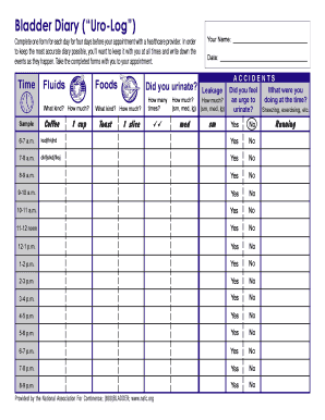 Bladder Diary Uro Log National Association for Continence Archive Nafc  Form