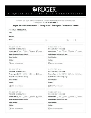 Ruger Letter of Authenticity  Form