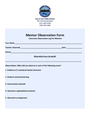 Teacher Mentor Observation Forms