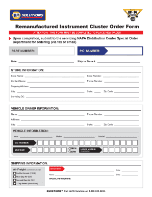 Remanufactured Instrument Cluster Order Form