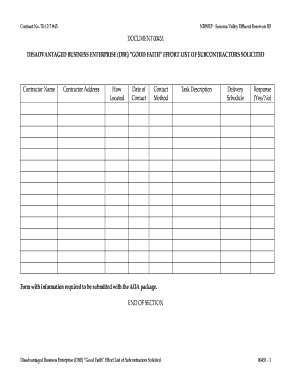 Subcontractor List Template  Form