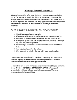 Personal Statement Outline  Form
