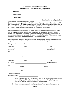 Fiscal Sponsorship Agreement Template  Form