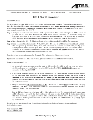 Atbs Tax Organizer  Form