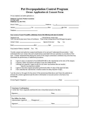 Pet Overpopulation Control Program Okvma  Form