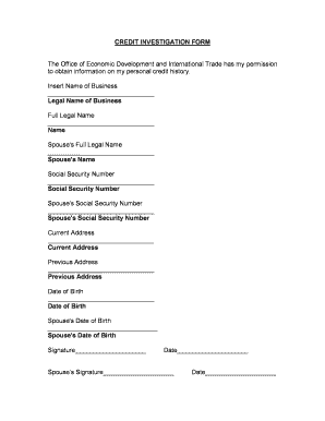 Credit Investigation Example  Form