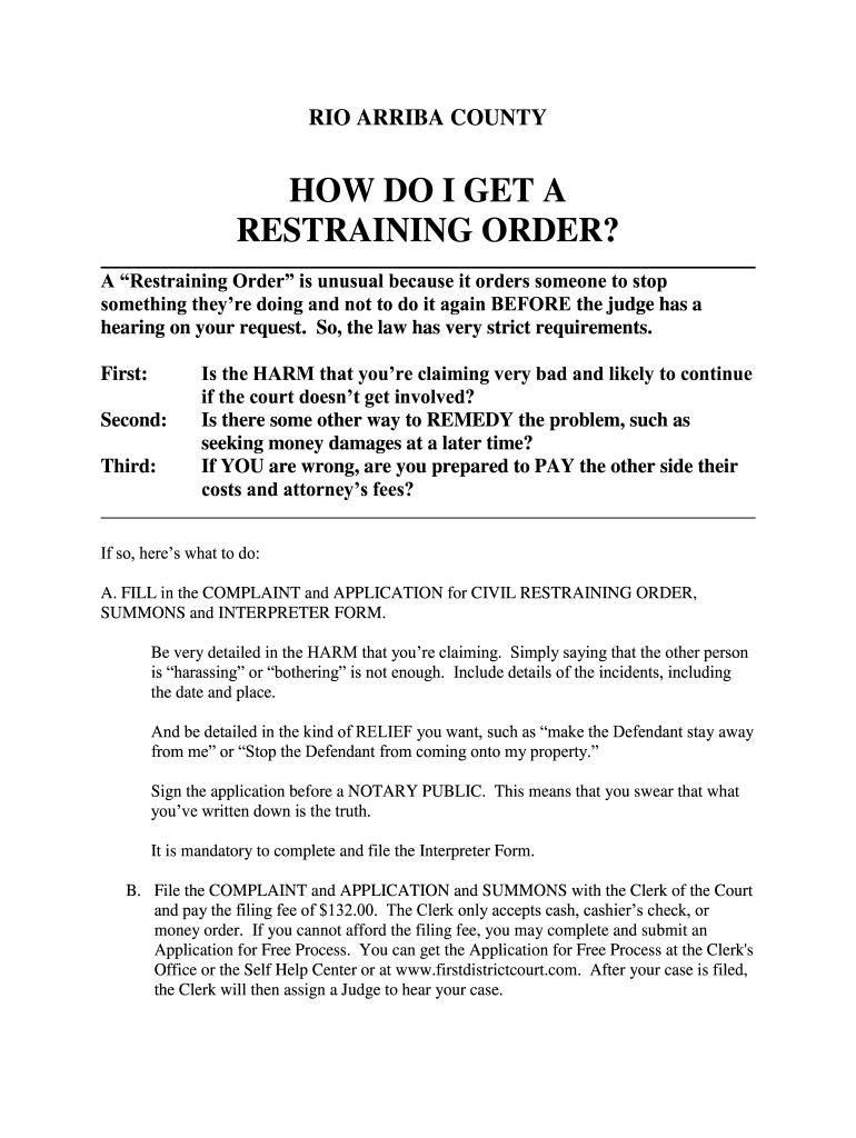 Rio Arriba County How Do I Get a Restraining Order?  First Judicial  Form