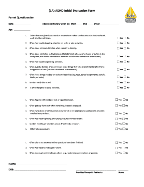 Form for Adhd Evaluation