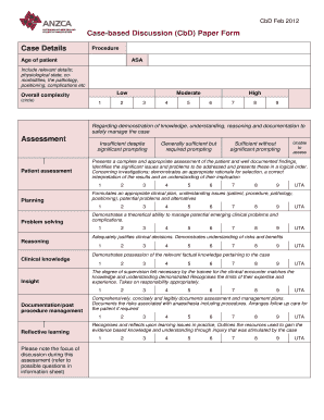 Case Based Discussion CbD Paper Form Case Details Anzca Edu