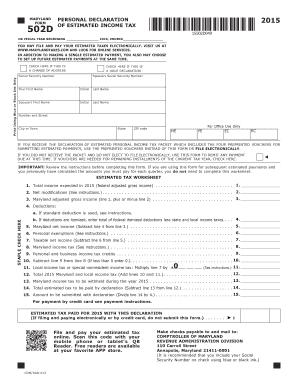 Personal Declaration of Estimated Income Tax Maryland Tax Forms