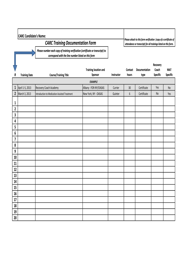 CARC Candidate&#39;s Name CARC Training Documentation Form Asapnys