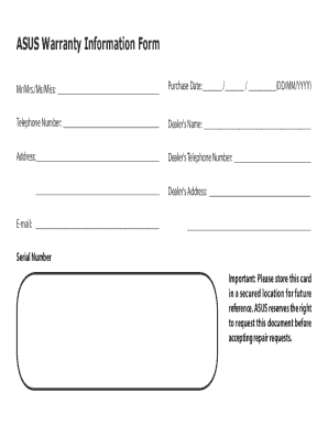 Asus Warranty Information Form