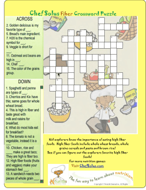 Nutrition Crossword Puzzle PDF  Form