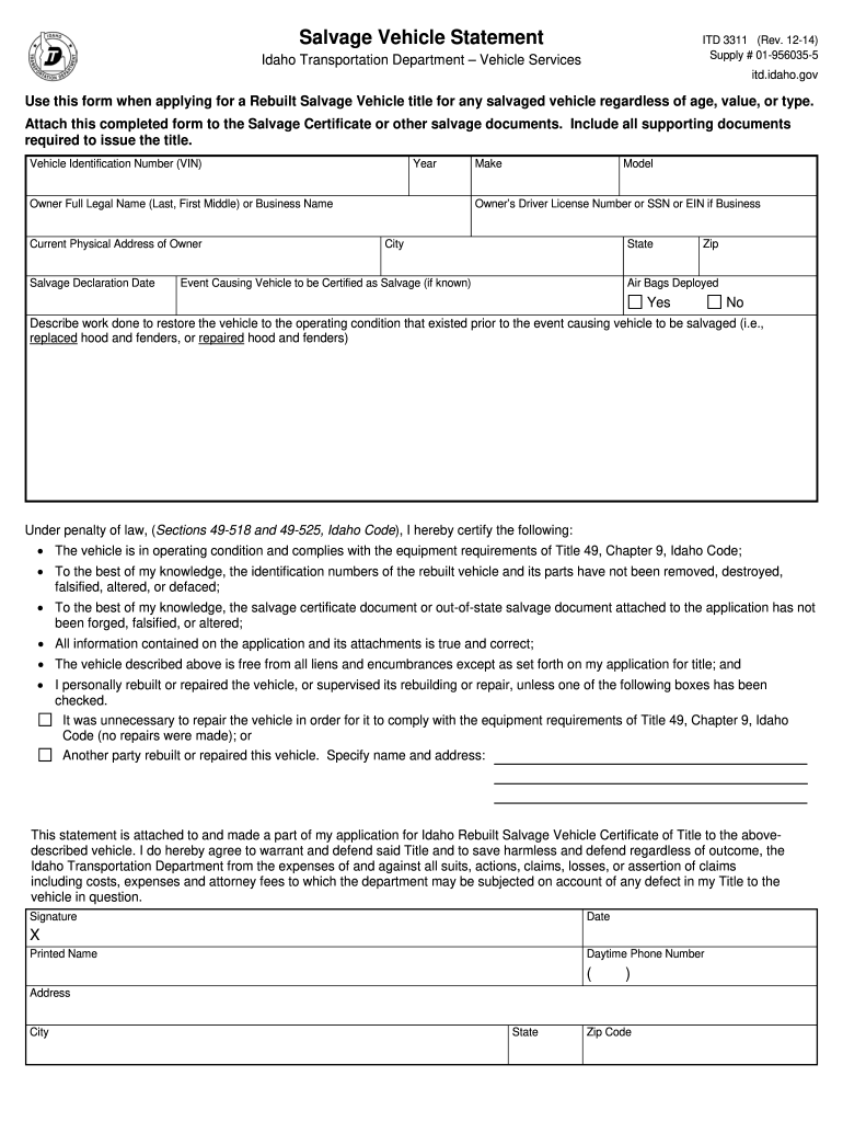 Get and Sign Salvage Statement 2014-2022 Form