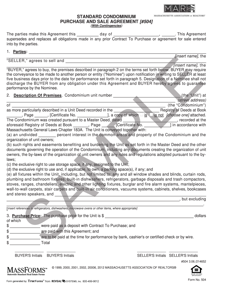 Untitled  Form 504 Standard Condominium Purchase and Sale Agreement 10 29 04 1