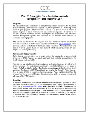 Paul T Spraggins State Initiative Awards REQUEST for PROPOSALS  Form