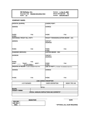 Shipping Instructions Form Rev a XLS