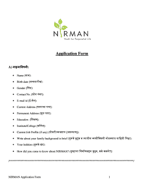 Nirman Application Form