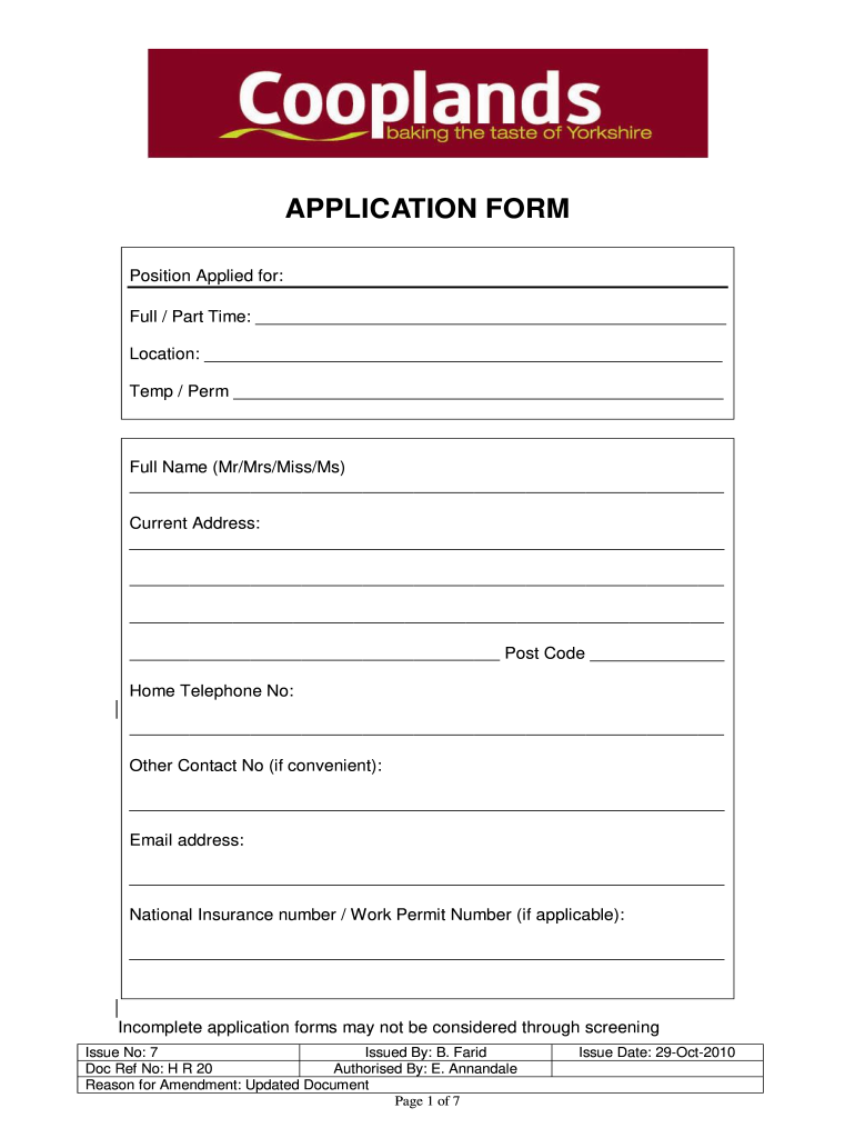 Get and Sign Cooplands Application 2010-2022 Form