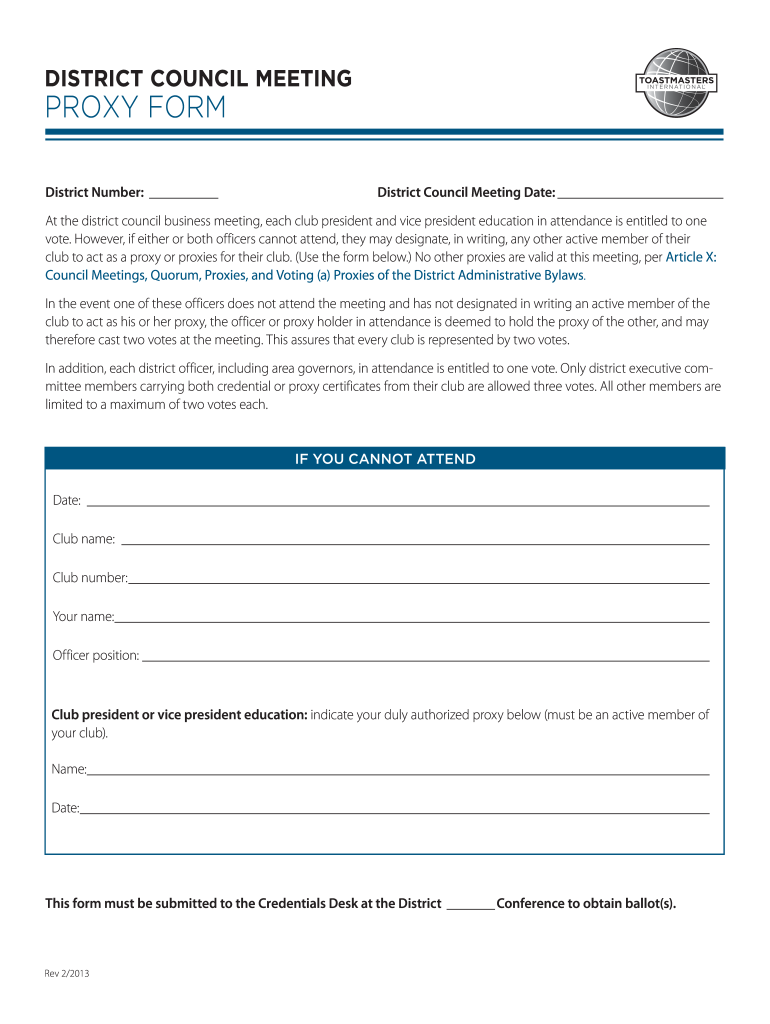 Get and Sign Toastmasters Proxy Form Template 2013-2022