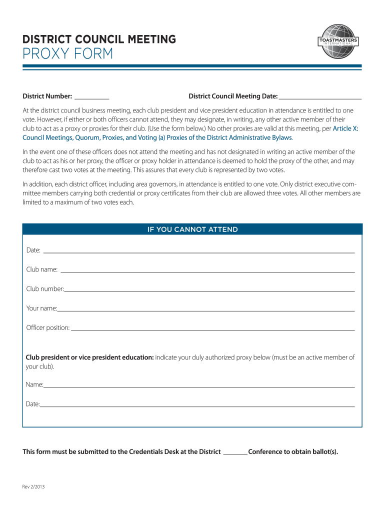  Toastmasters Proxy Form Template 2013-2024