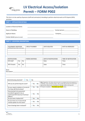 LV Electrical Permit FORM P002 Darwin International Airport