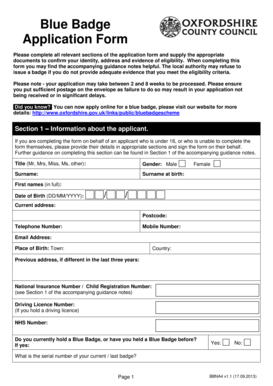 Blue Badge Application Oxfordshire  Form
