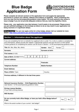 Blue Badge Application Oxfordshire Form