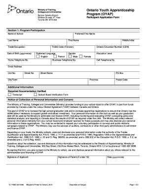 Oyap Participant Application Form