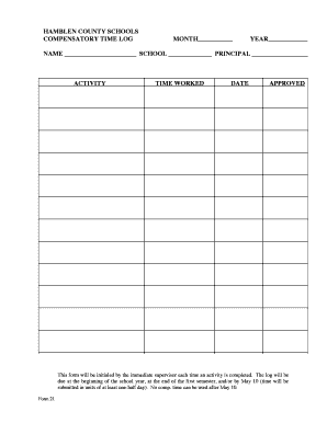 HAMBLEN COUNTY SCHOOLS COMPENSATORY TIME LOG MONTH YEAR NAME  Form
