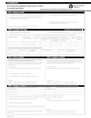 Hazardous Consignment Notes  Form