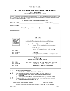 Workplace Violence Risk Assessment WVRA Form