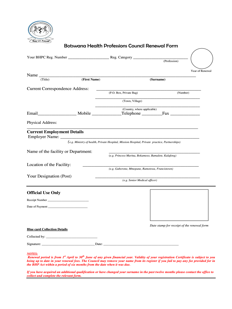 Botswana Health Professions Council  Form