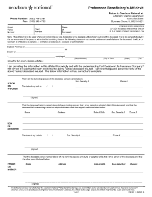 Completed Preference Beneficiarys Affidavit Dearborn National Form