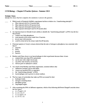 Chapter 8 Biology Test Answer Key PDF  Form