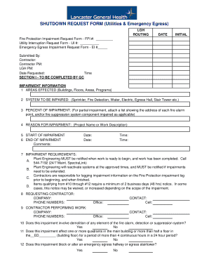 SHUTDOWN REQUEST FORM Utilities &amp; Emergency Egress