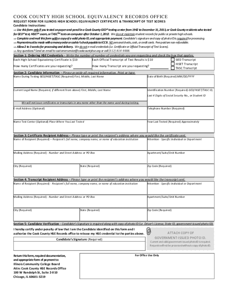 High School Equivalency HSE Certificates &amp;amp; Transcripts  Form