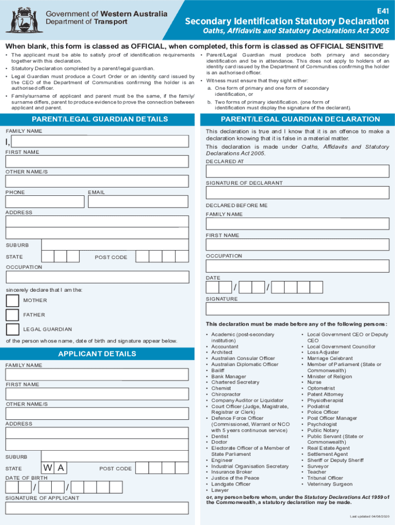  Identification Statutory Declaration 2020