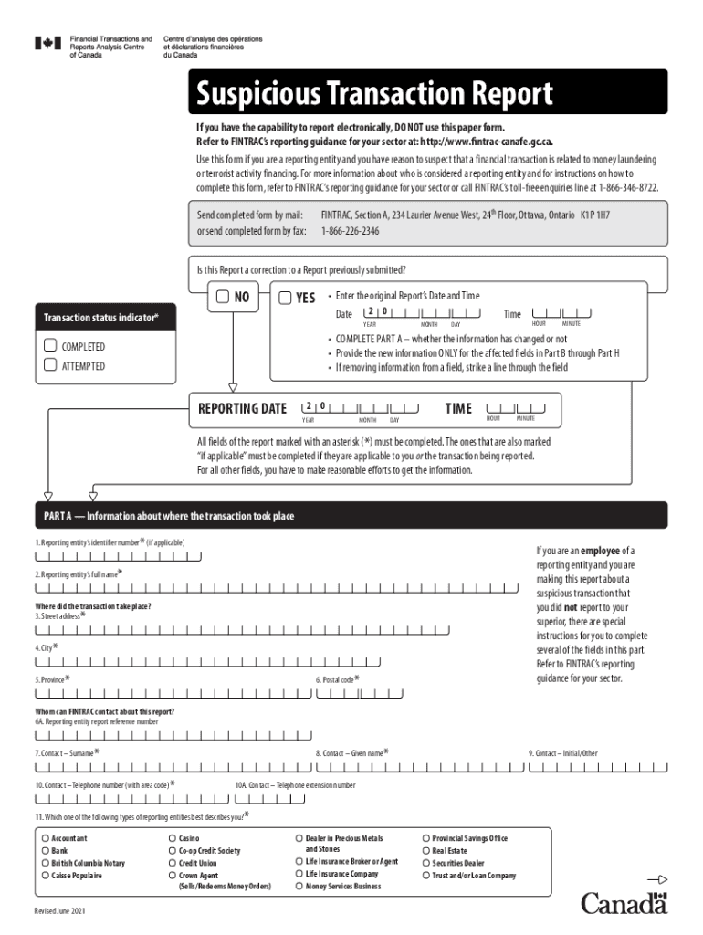 Suspicious Transaction Report Form