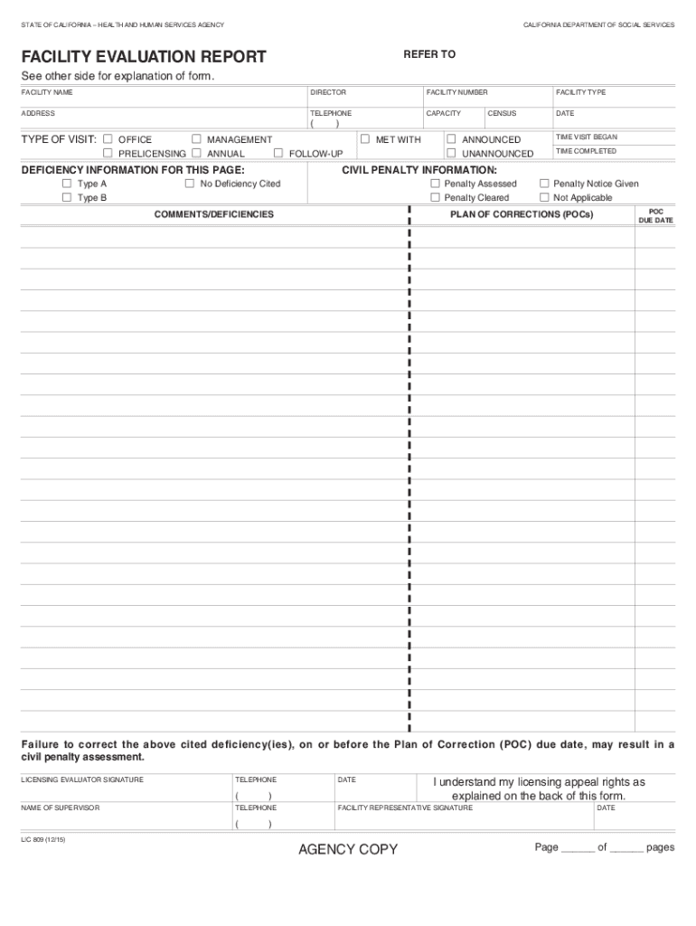 LIC809 Facility Evaluation Report  Form