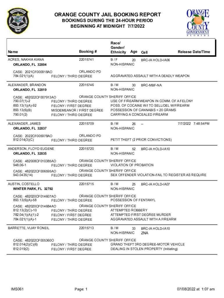 Orange County Jail Booking Report 2022-2025