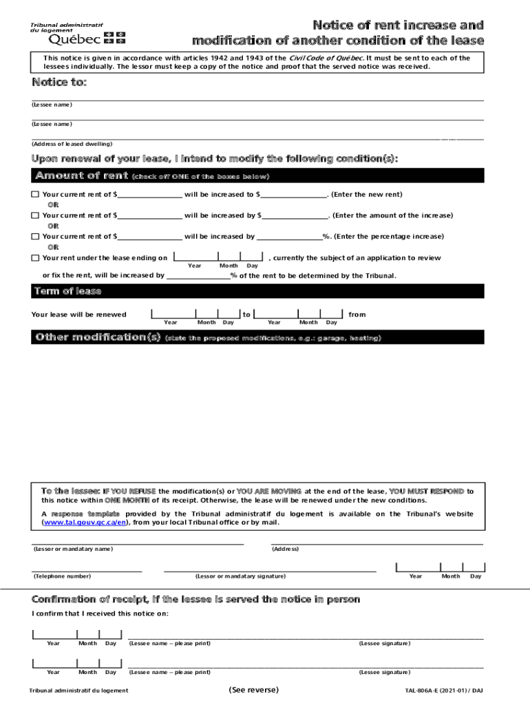  Notice of Rent Increase and Modification of Another 2021-2024