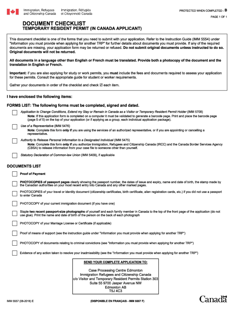  Canada Checklist Temporary Resident Permit 2018-2024