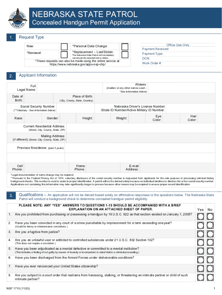  Concealed Handgun PermitsNebraska State Patrol 2020-2024