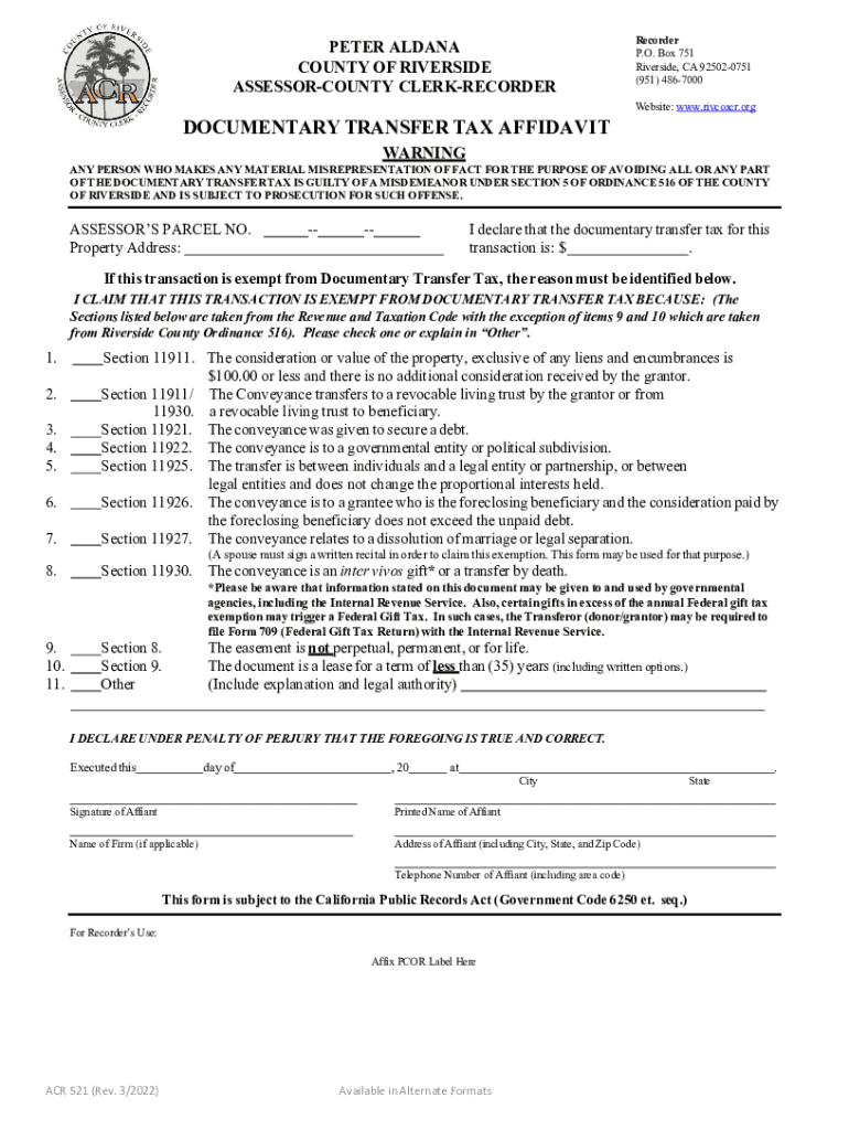  CA ACR 521 Form 2022-2024