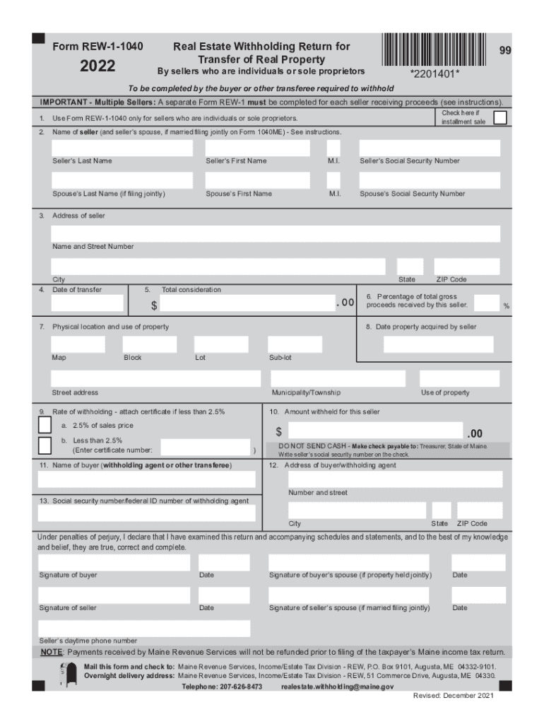  Www Maine Gov Revenue SitesForm REW 1 1040 Real Estate Withholding Return Maine Gov 2022-2024