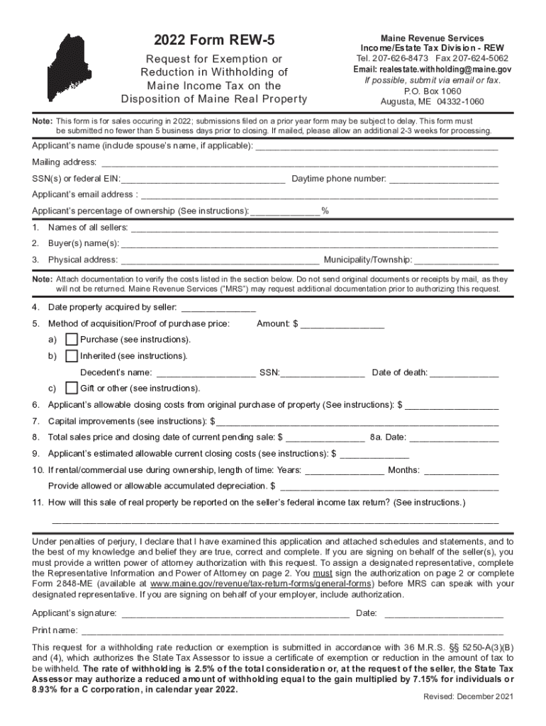  Form REW 5 Download Fillable PDF or Fill Online Request 2022-2024