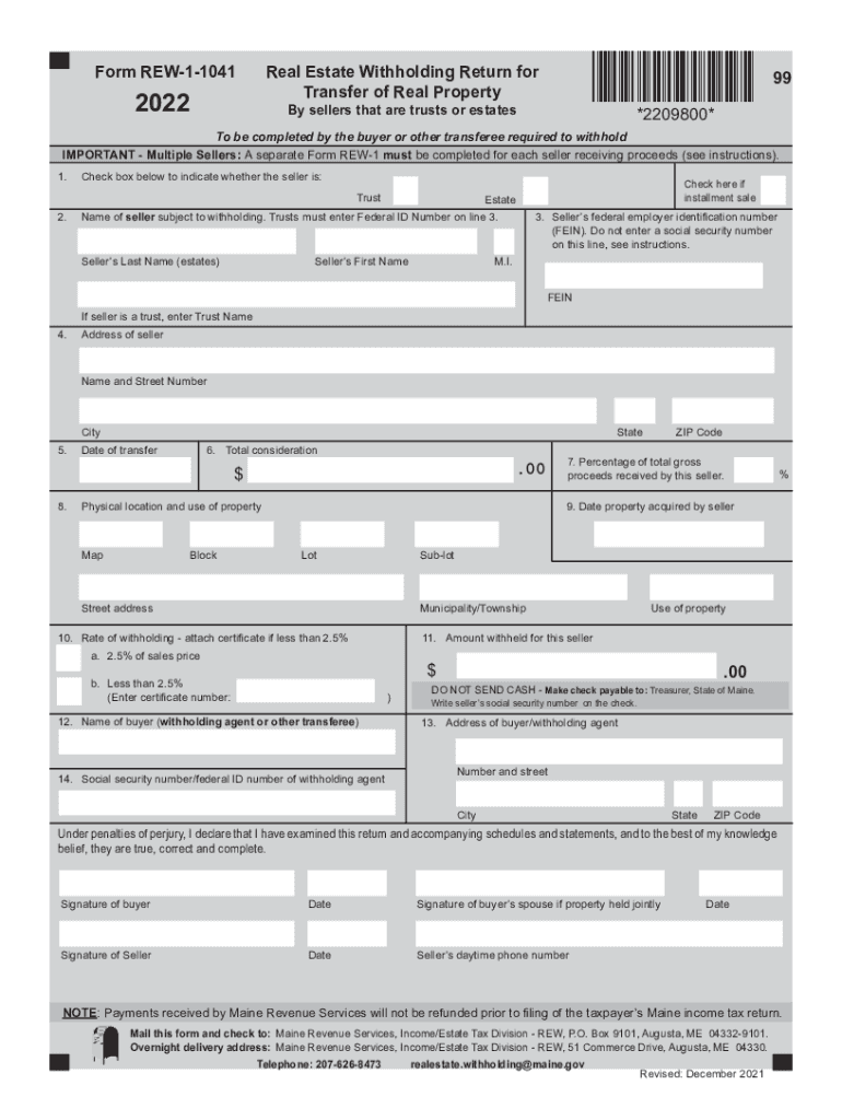  Form REW 1 1041 Real Estate Withholding Return Maine Gov 2022-2024