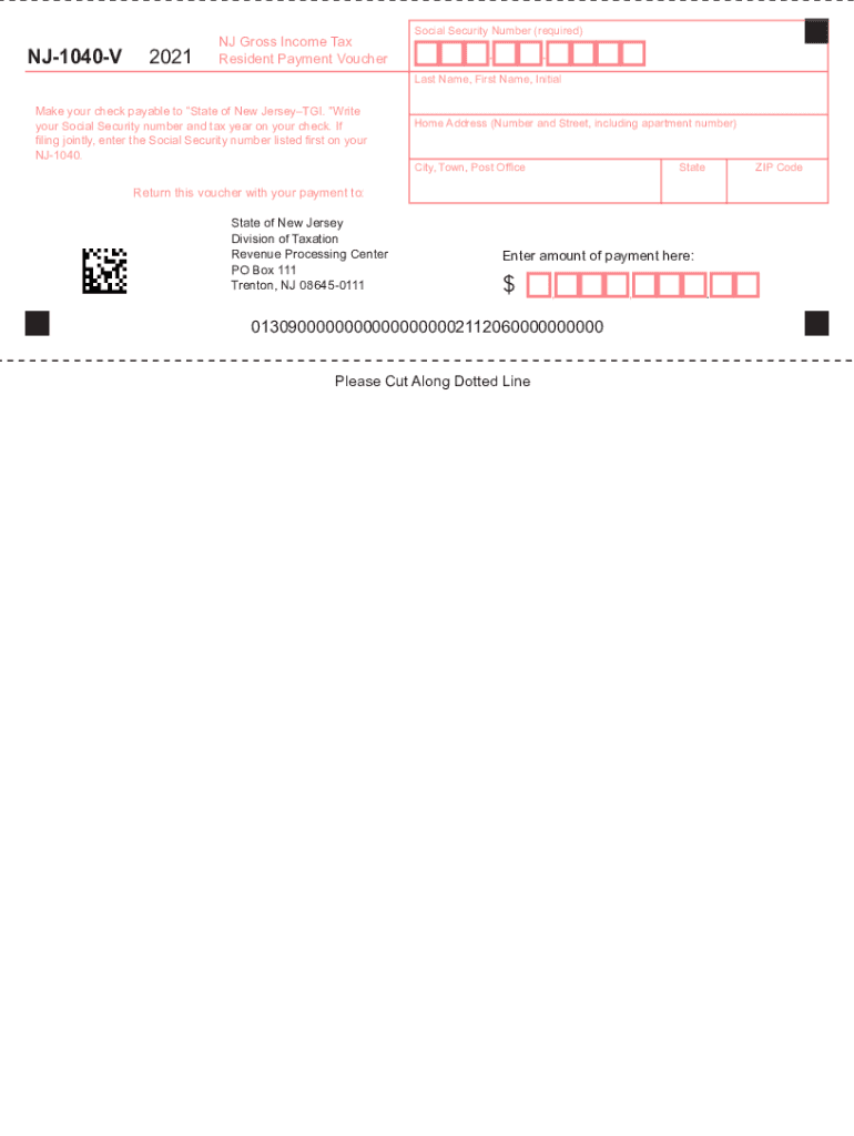  Www Straighttalk Nj Govtaxationpdf2020 Resident Payment Voucher, Form NJ 1040 V 2021