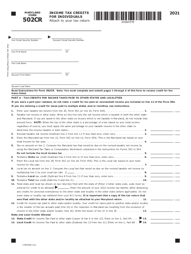  Fillable Online INCOME TAX CREDITS for INDIVIDUALS Attach 2021